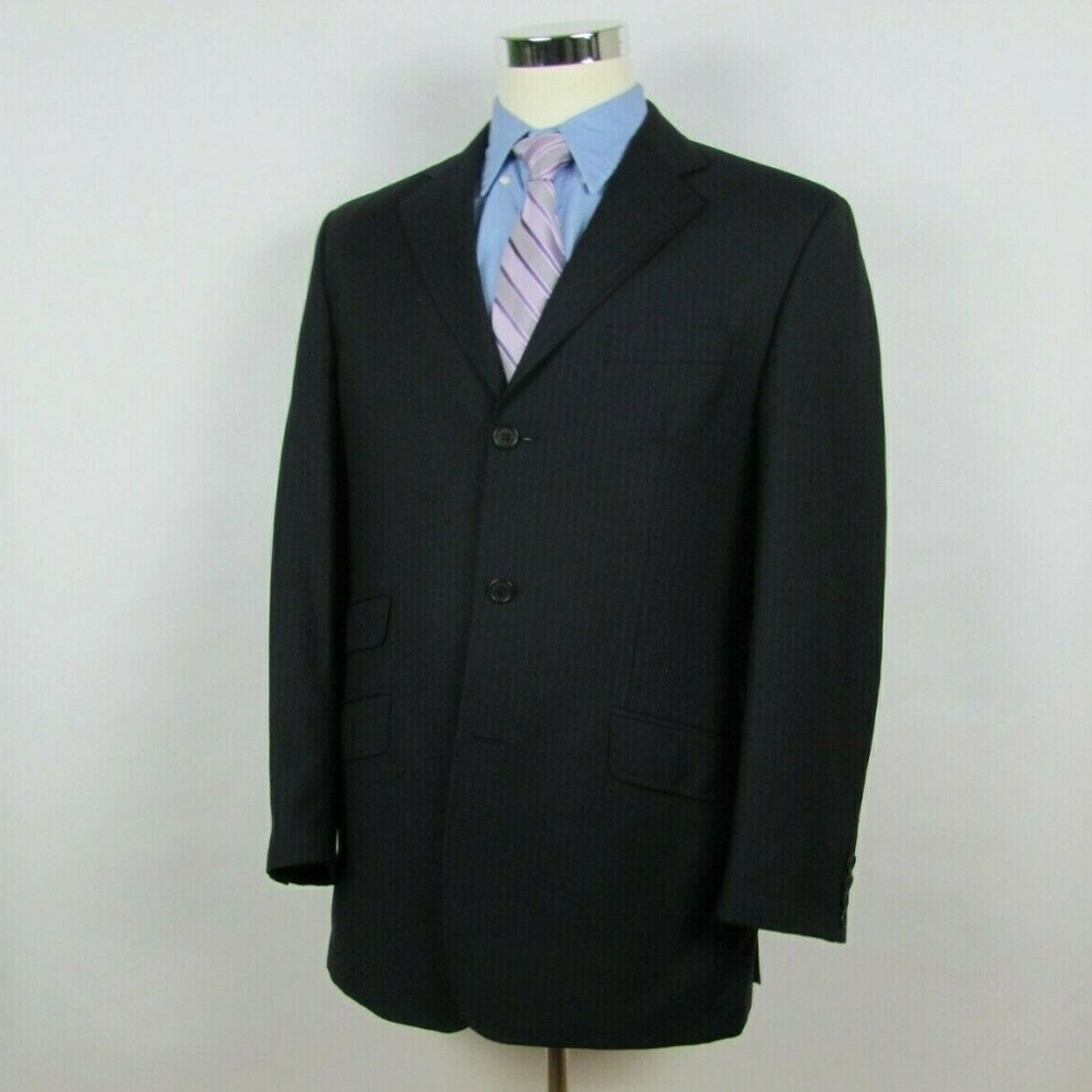 TED BAKER Navy Striped Wool Jacket Pants SUIT 40 R